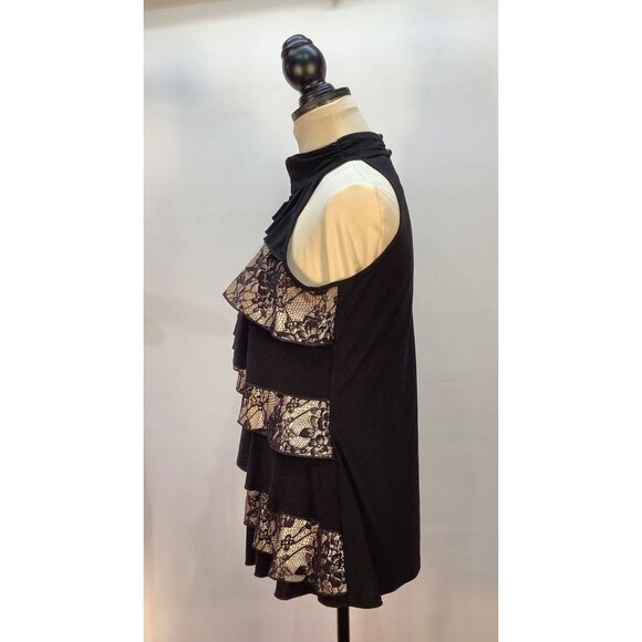 Black Lace Halter Top Ruffle Detail Womens Large Whimsy Goth Fairy - Picture 4 of 7